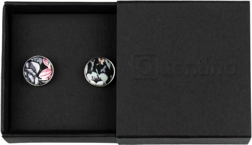 Black Cufflinks with Grey and Pink Floral Pattern