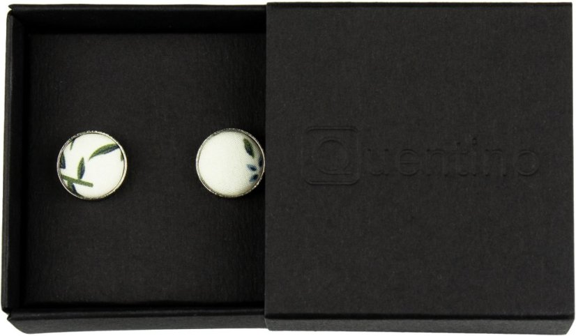Cream Cufflinks with Blue and Brown Floral Pattern