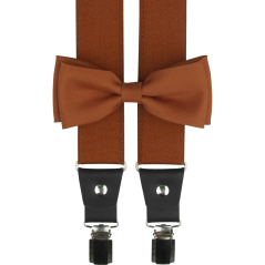 Cihlový pánský set  – kšandy, motýlek a kapesníček s květinovým vzorem