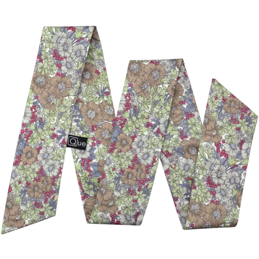 Hnědo zelená dámská stuha s květy