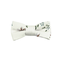 Cream MINI Children's Bow Tie with Blue-Brown Flowers