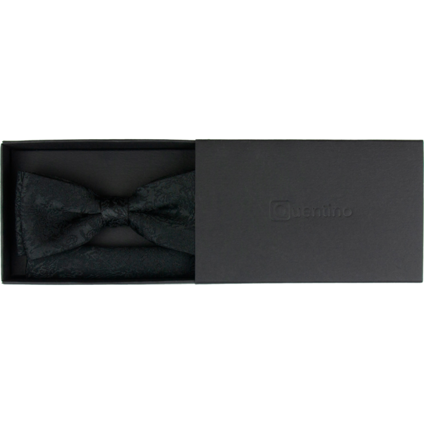 Černý pánský motýlek s černým vzorem včetně kapesníčku