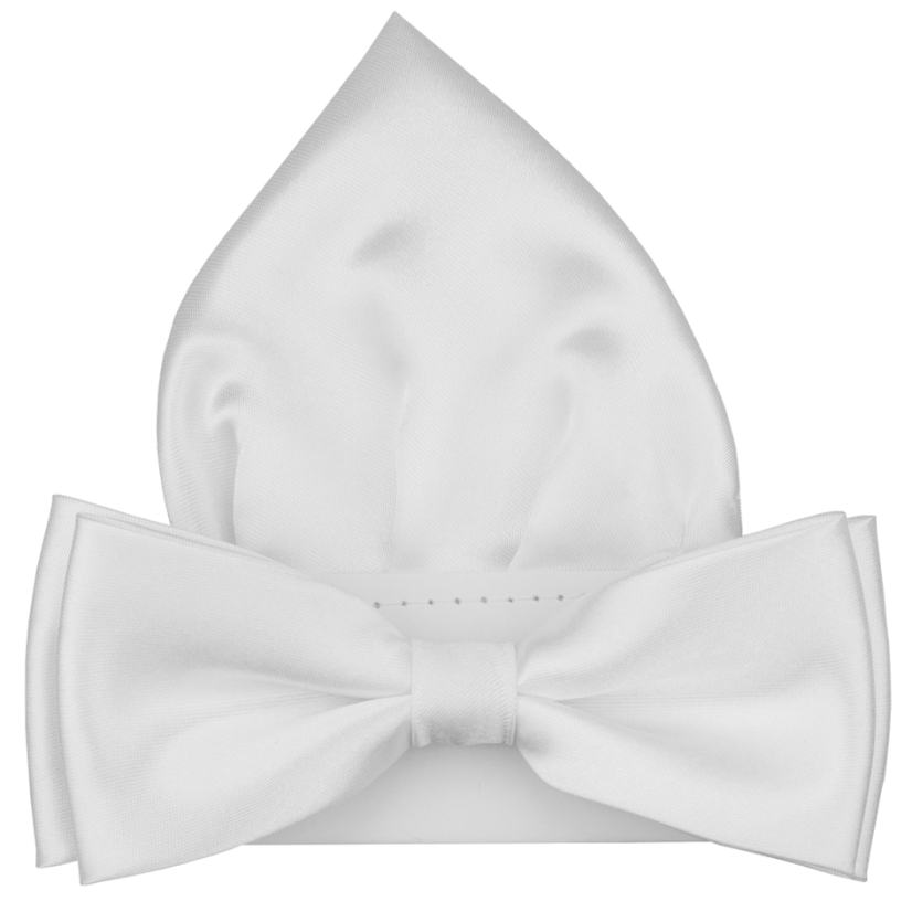 Bílý pánský motýlek lesklý s kapesníčkem