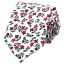 Bílá pánská bavlněná kravata s vínově růžovými kvítky