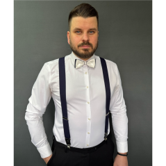 Tlmene biely pánsky motýlik s jemným vzorom vrátane vreckovky