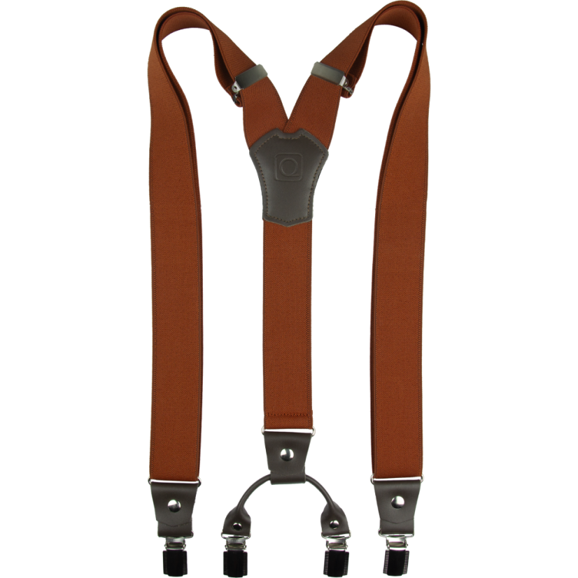 Brick Red Men's Wide Suspenders with Dark Brown Genuine Leather