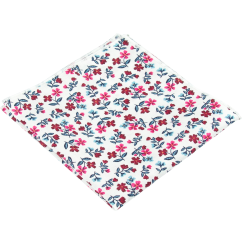 Bílý pánský kapesníček s vínově růžovými kvítky