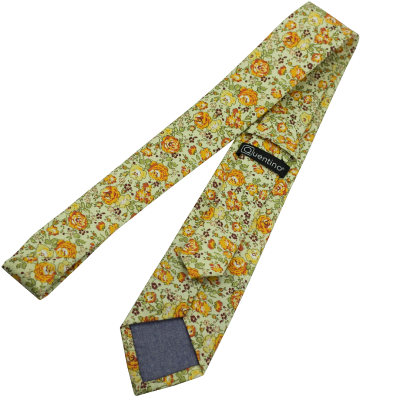Light Beige Men's Cotton Necktie with Yellow-Orange Flowers