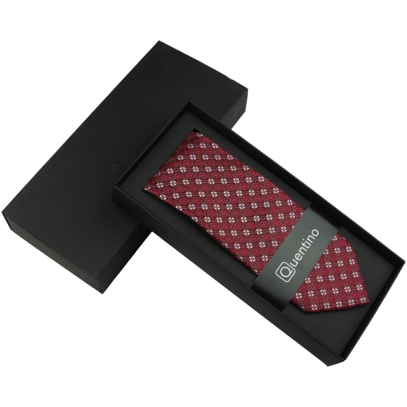 Vínově červená pánská hedvábná kravata s aplikacemi