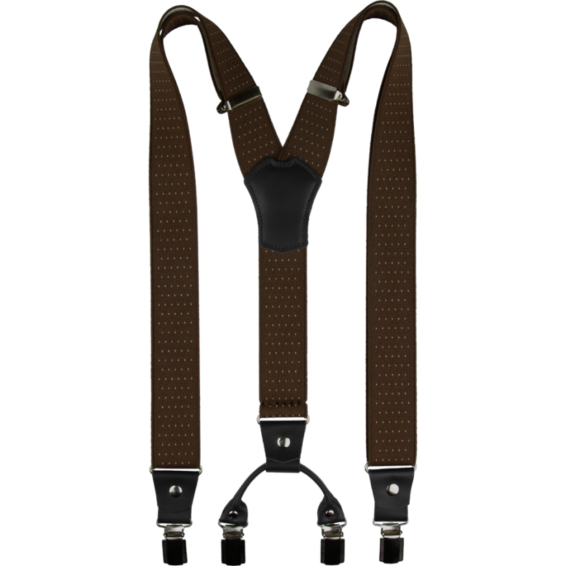 Hnědé pánské široké kšandy s puntíky a pravou černou kůží