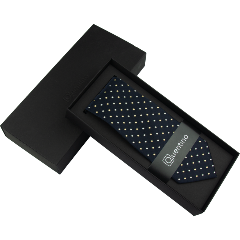 Tmavě modrá pánská hedvábná kravata s puntíky