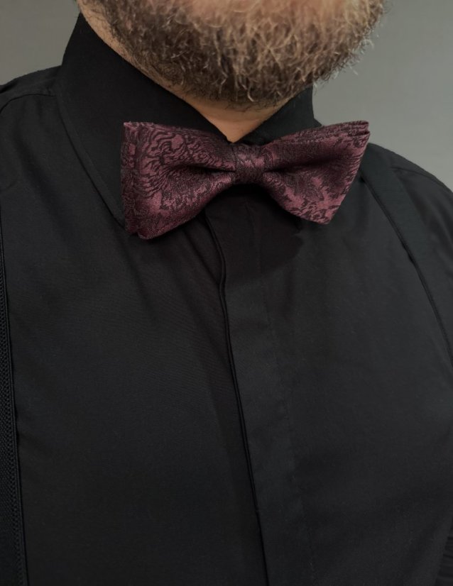 Bordó pánský motýlek s černým vzorem včetně kapesníčku