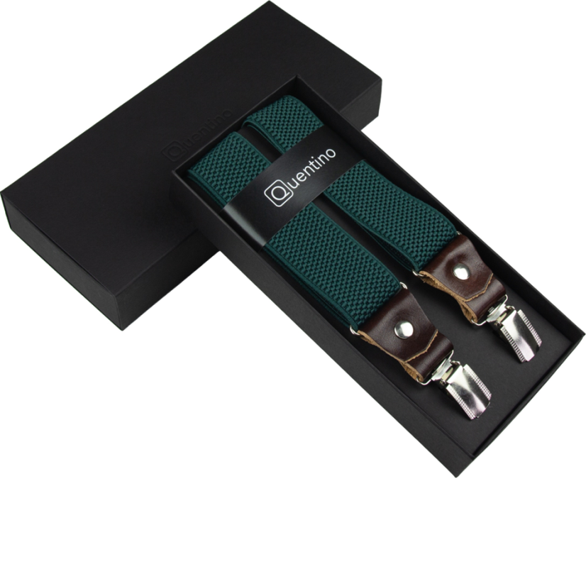 Smaragdově zelené pánské široké kšandy s hnědou pravou kůží