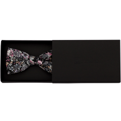 Černý pánský bavlněný motýlek s šedo růžovými květy