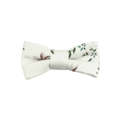 Cream MINI Children's Bow Tie with Blue-Brown Flowers