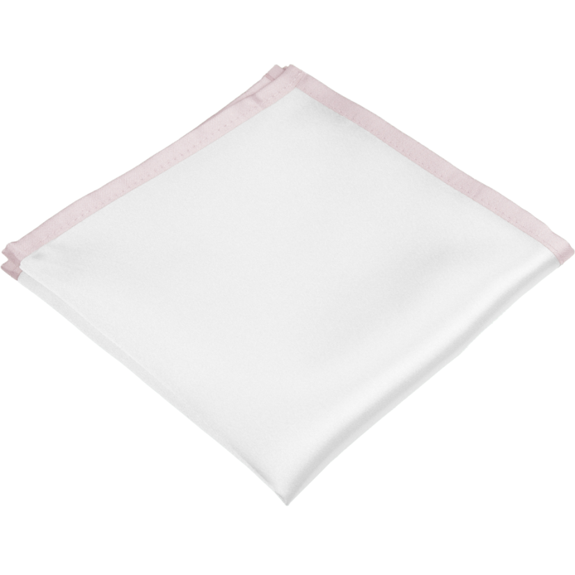 Bílý pánský kapesníček do saka se světlounce růžovým (blush pink) lemem