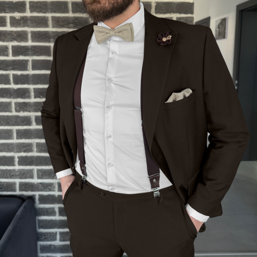 Beige-Brown Men's Set with Striped Tie