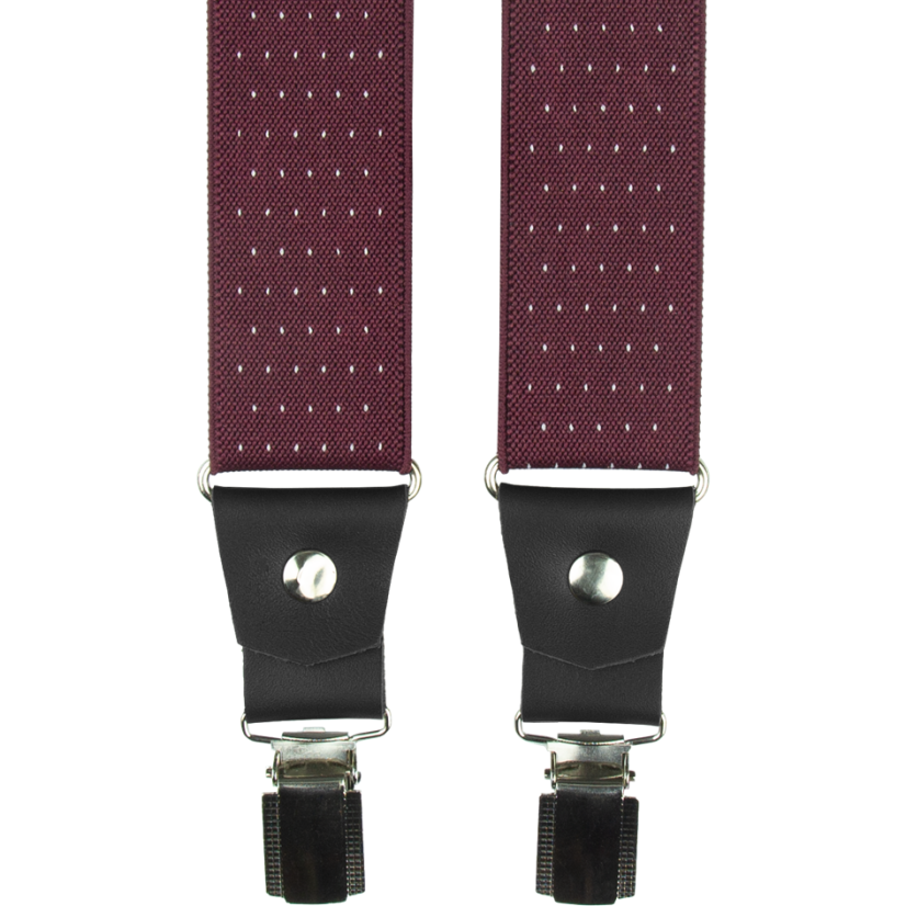 Bordó pánské široké kšandy s puntíky a pravou černou kůží