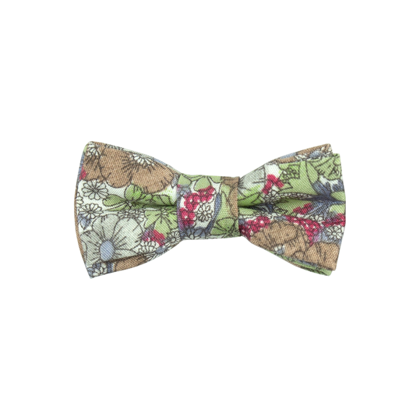 Brown Green MINI Children's Bow Tie with Flowers