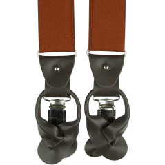 Brick Red Men's Wide Suspenders with Clips and Dark Brown Leather Loops
