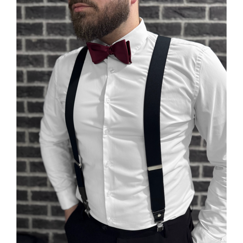 Černé pánské široké kšandy s černou pravou kůží