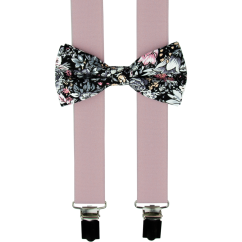 Starorůžové dětské kšandy s bavlněným květovaným motýlkem