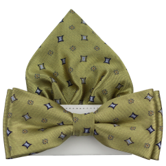 Zlatý pánský motýlek se čtverečky včetně kapesníčku