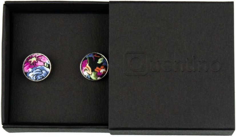 Black Cufflinks with Blue and Purple Floral Pattern