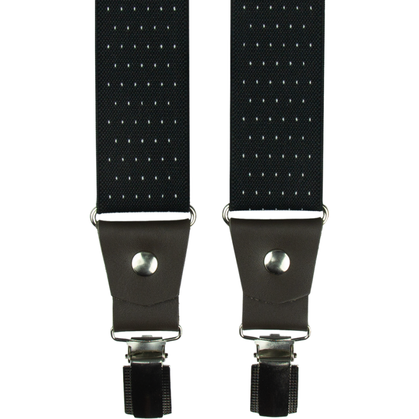 Černé pánské široké kšandy s puntíky a pravou tmavě hnědou kůží