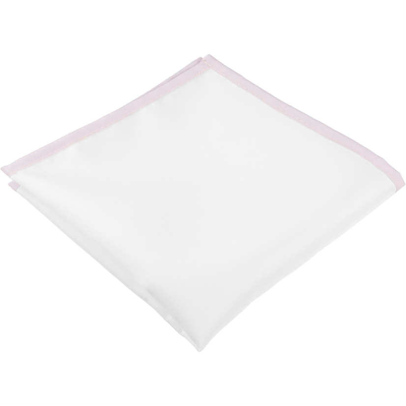 Bílý pánský kapesníček do saka se světle růžovo fialovým lemem