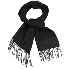 Černá pánská šála s jemným vzorem a třásněmi