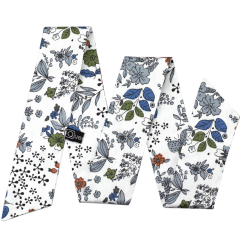 Bílá dámská stuha s šedo zelenými lístky