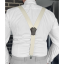 Cream (ecru) men's accessory set with ornamental pattern - suspenders, bow tie and pocket square