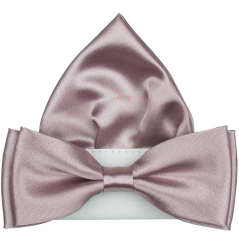 Dark Dusty Pink Men's Bow Tie Glossy with Pocket Square