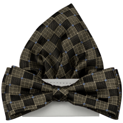 Tmavě hnědý pánský motýlek se čtverečky včetně kapesníčku