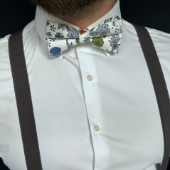 Dark Grey Men's Suspenders with Cotton Floral Bow Tie