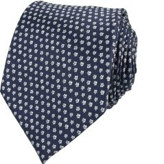 Tmavě modrá pánská kravata s bílým květinovým vzorem