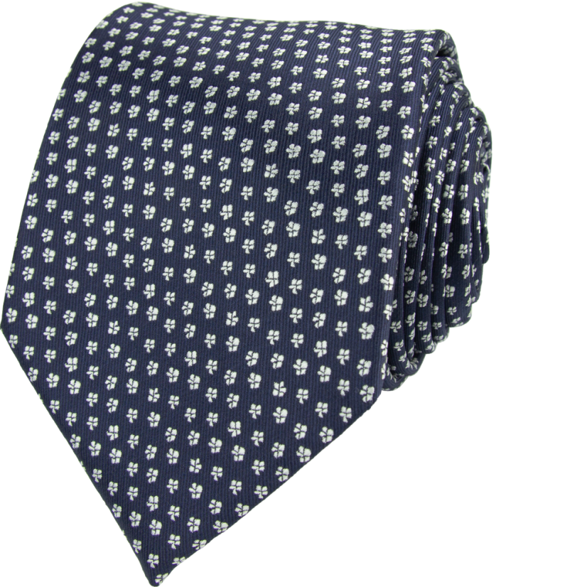Dark Navy Men's Necktie with White Floral Pattern
