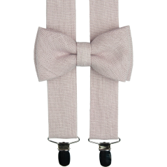 Pudrové pánské kšandy s motýlkem včetně kapesníčku