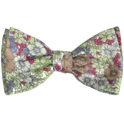 Brown and green floral cotton self-tie bow tie