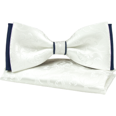 Off-White Men's Bow Tie with Subtle Pattern Including Pocket Square