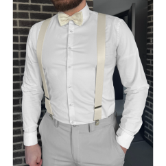 Cream (Ecru) Men's Accessory Set with Floral Pattern – Suspenders and Bow Tie