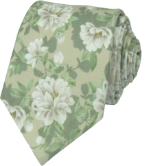 Šalvějově zelená pánská bavlněná kravata s květy