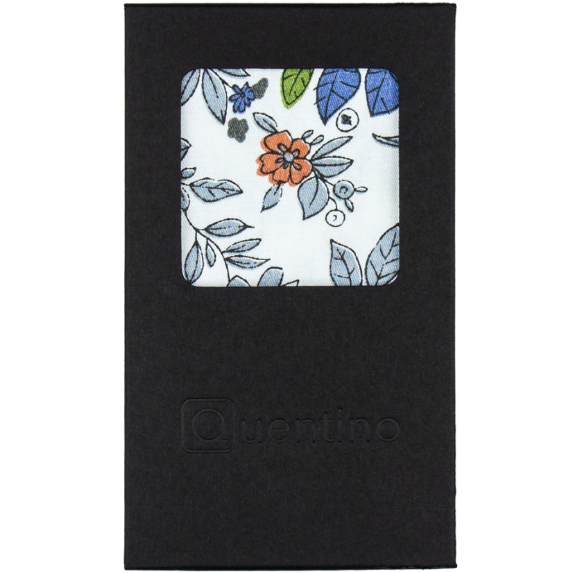 Bílý pánský kapesníček s šedo zelenými lístky