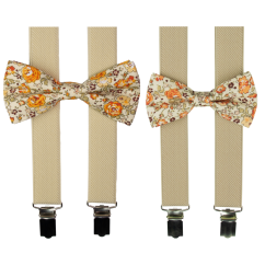 Béžový set s květovaným motýlkem pro tátu a syna