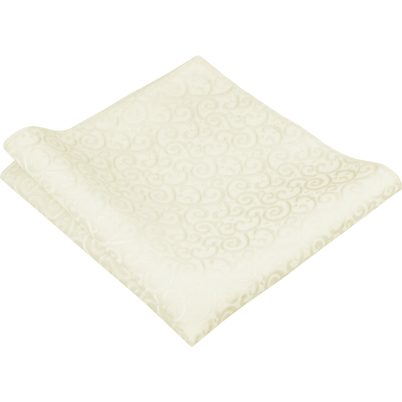 Cream Men's Pocket Square with Ornamental Pattern