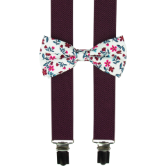 Bordó dětské kšandy s bavlněným květovaným motýlkem