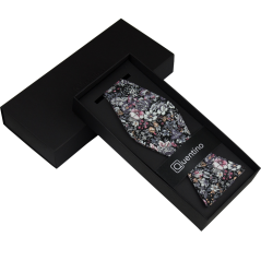 Black Cotton Self-Tie Bow Tie with Grey and Pink Flowers