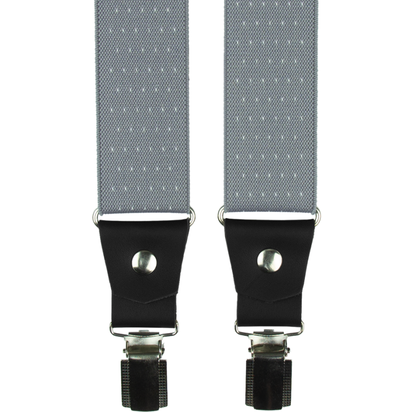 Šedé pánské široké kšandy s puntíky a pravou černou kůží