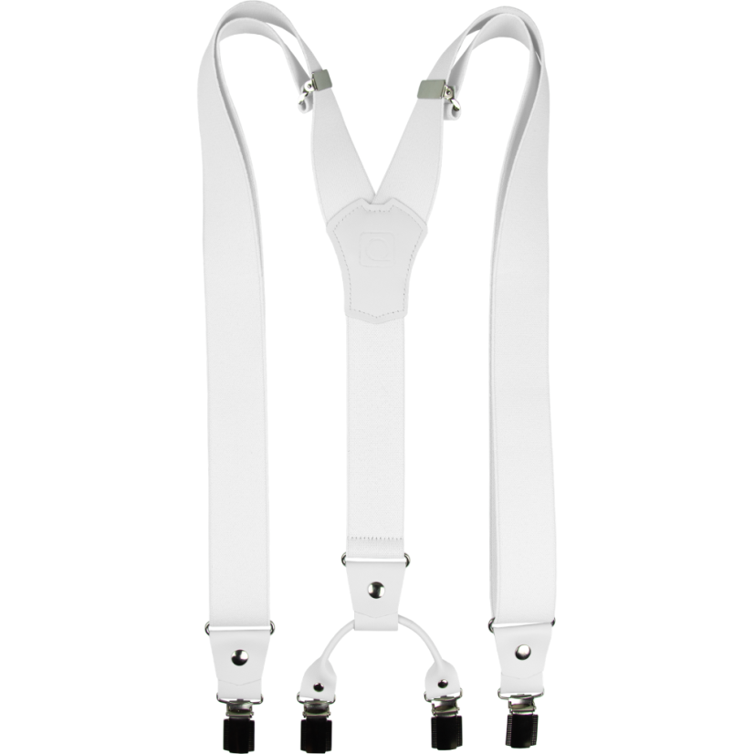 Bílé pánské široké kšandy s bílou pravou kůží